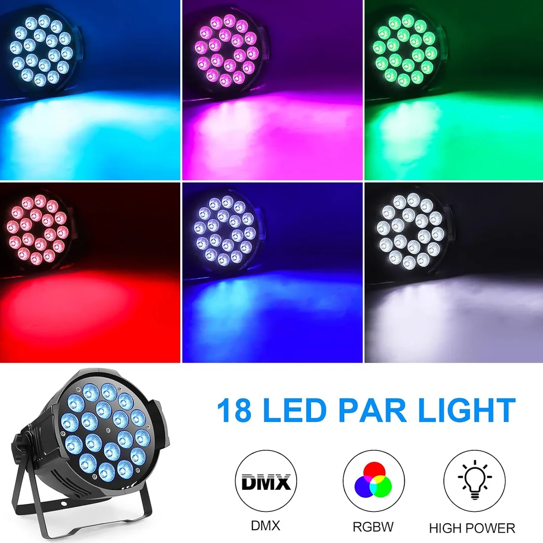 U`King 18 x 15W Foco Par RGBW 4 en 1 LED, Luz de Escenario para Iluminación de Escenario con DMX 8CH para Iluminación de Escenario, Fiesta, Club Nocturno, Compatible con Bodas foto 3