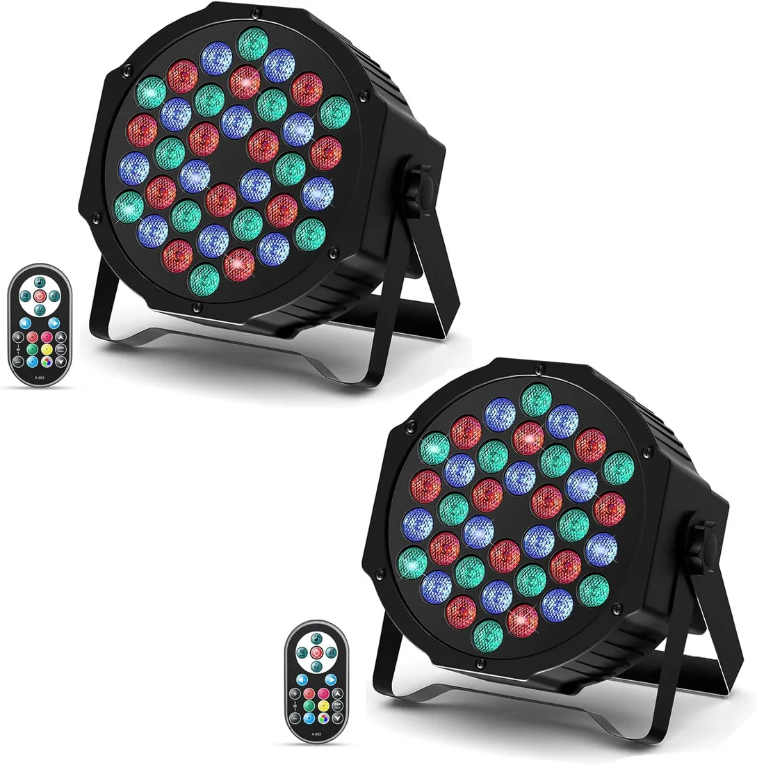 U`King 2 Piezas Foco Par LED, RGB 36 LED Luces Escenario con Control Remoto y Modo de Activación de Sonido, Luz de Discoteca para Fiestas Navidad DJ Bar