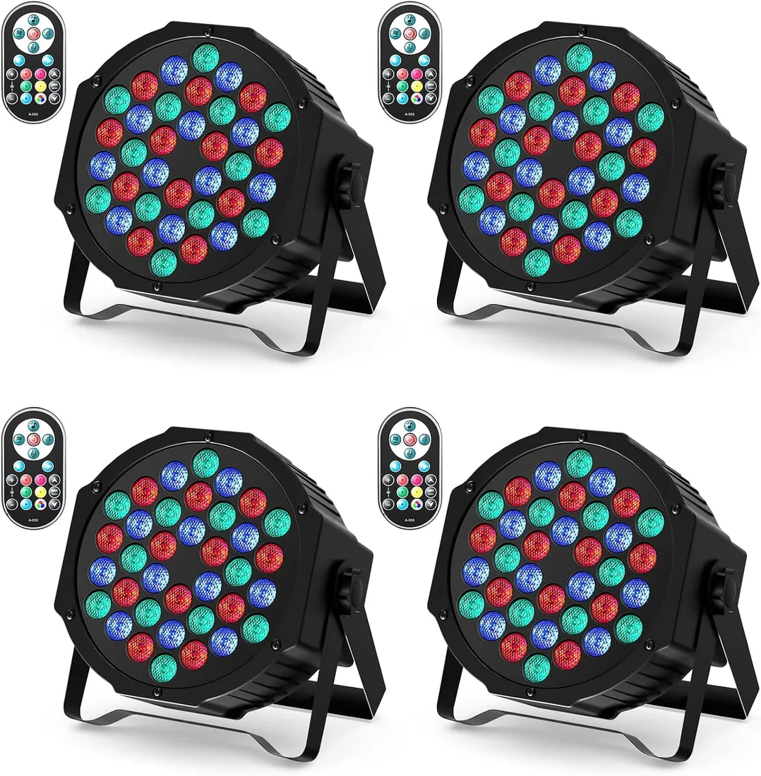 U`King 4 Piezas Foco Par LED, RGB 36 LED Luces Escenario con Control Remoto y Modo de Activación de Sonido, Luz de Discoteca para Fiestas Navidad DJ Bar