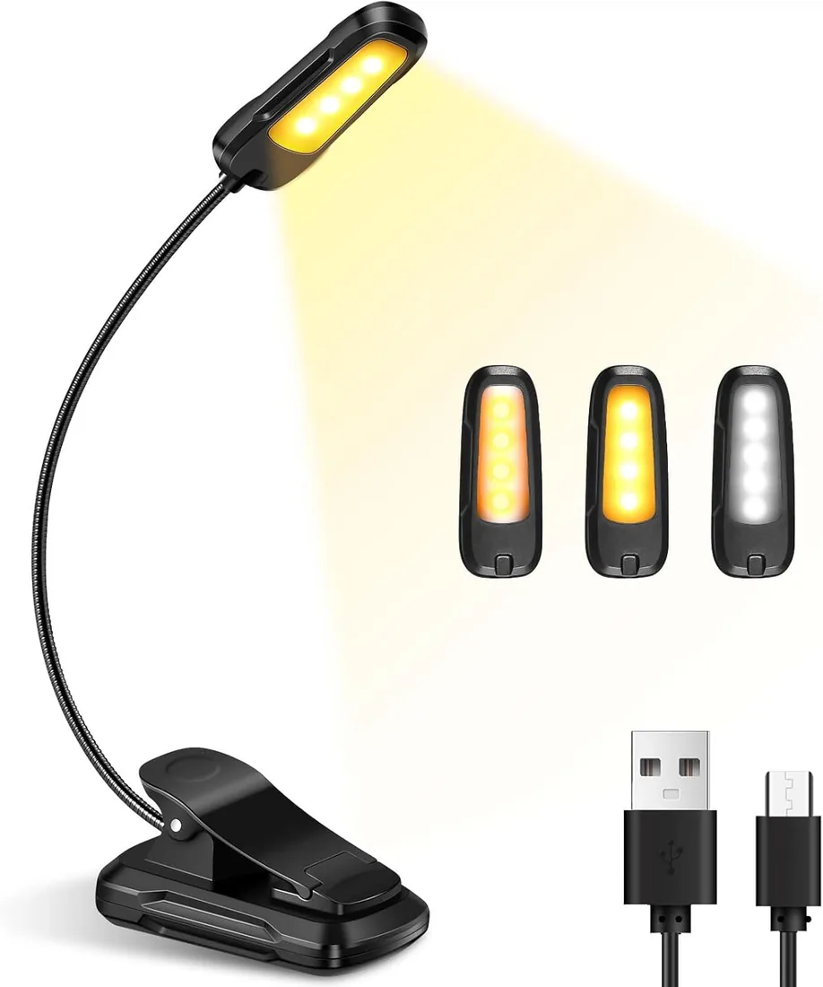 Diboniur Luz Lectura, Lampara Libro Lectura USB Recargable, Luz para leer | 3 Modos (Blanco/Cálido/Blanco Cálido), Batería de Larga Duración para leer libros en la cama, viajes