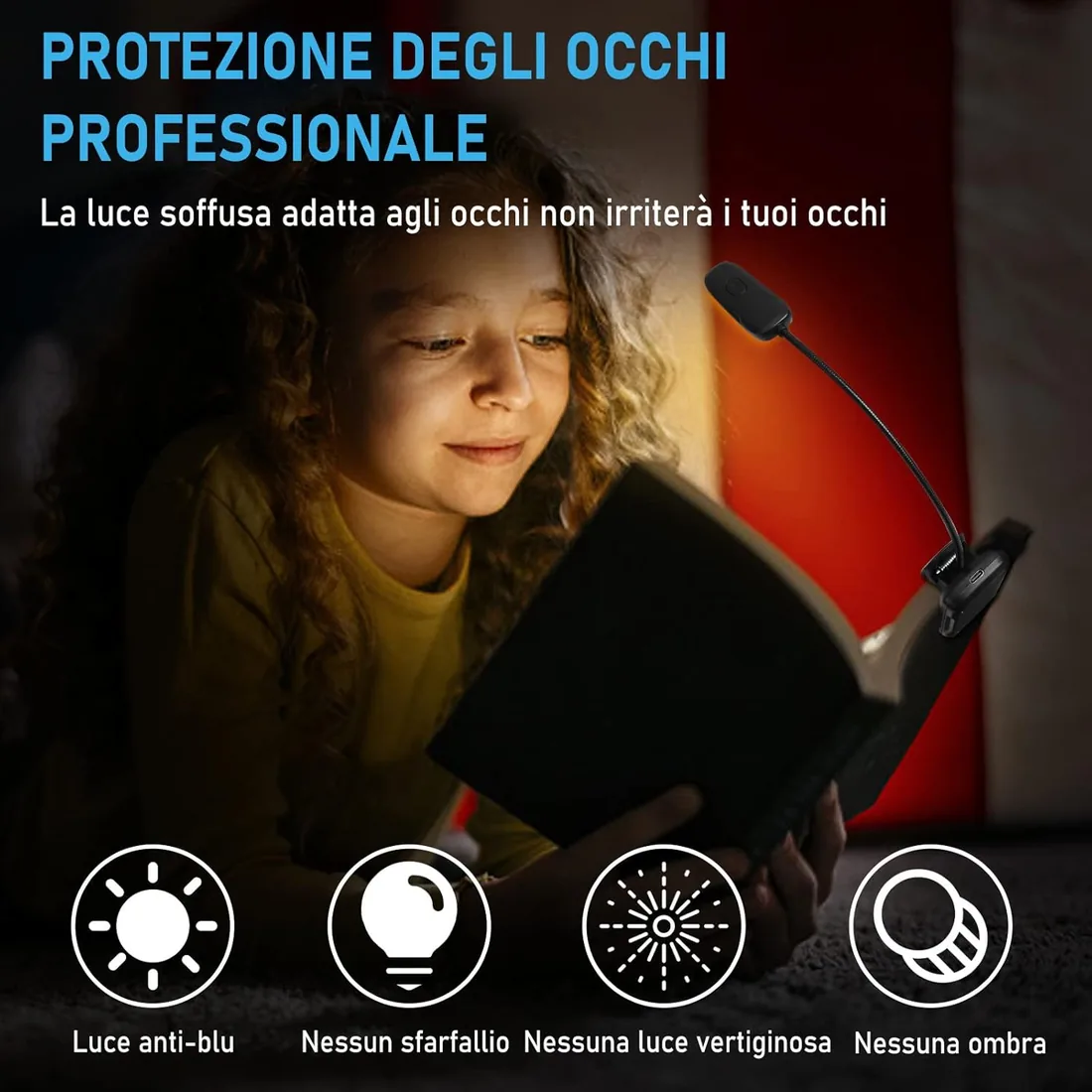 Diboniur Luz Lectura, Lampara Libro Lectura USB Recargable, Luz para leer | 3 Modos (Blanco/Cálido/Blanco Cálido), Batería de Larga Duración para leer libros en la cama, viajes foto 2