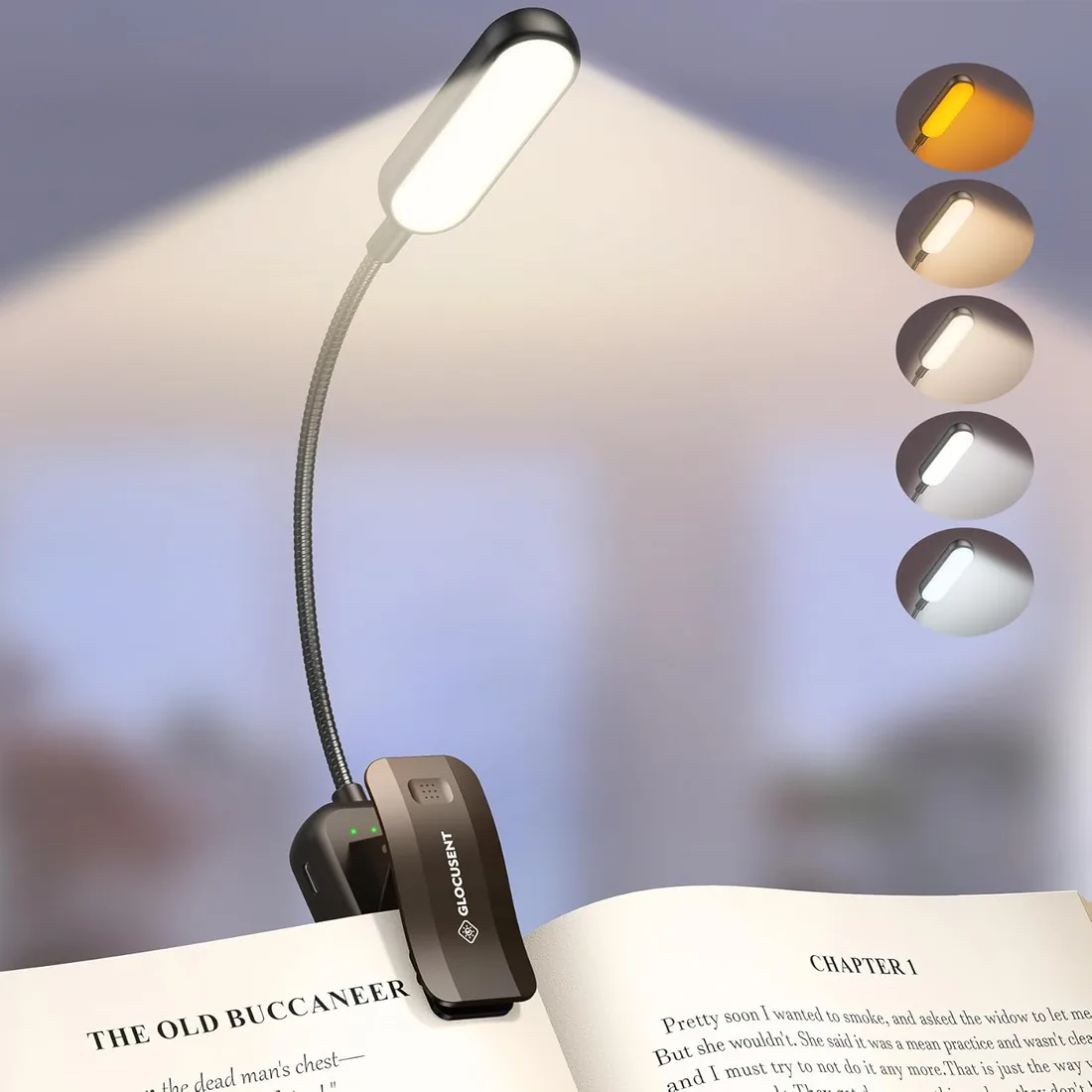 Glocusent 20 LED Luz Lectura Recargable, 5 Colores Libro para Leer en Cama | Para Lectores Nocturnos: Luz Libro 20 LED, Batería 1200mAh, 5 Colores, Pinza—Ideal para Leer en Cama