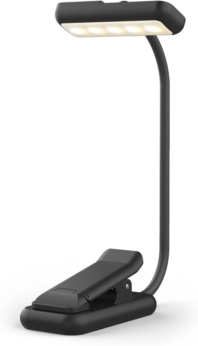GRIFEMA Luz de lectura con pinza y cabezal giratorio 180° | Recargable USB-C, 3 temperaturas de color y brillo regulable del 10% al 100%