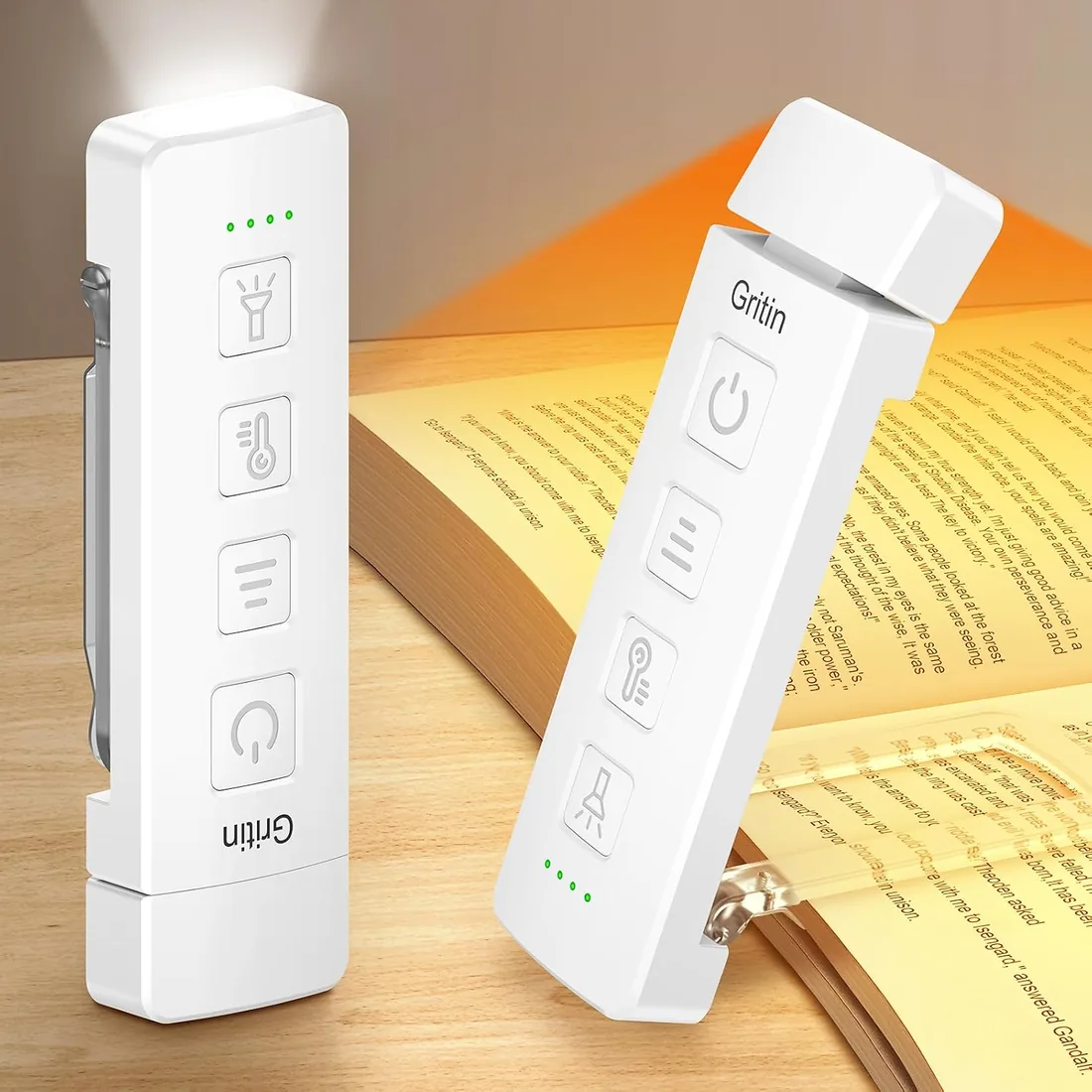 Gritin Luz de Lectura con 7+1 LED, 2-en-1 Lámpara Lectura Libro & Linterna | 6 Colores de Protección Ocular, 6 Niveles de Brillo, Brillo Regulable, Recargable con Gran Autonomía, Blanco