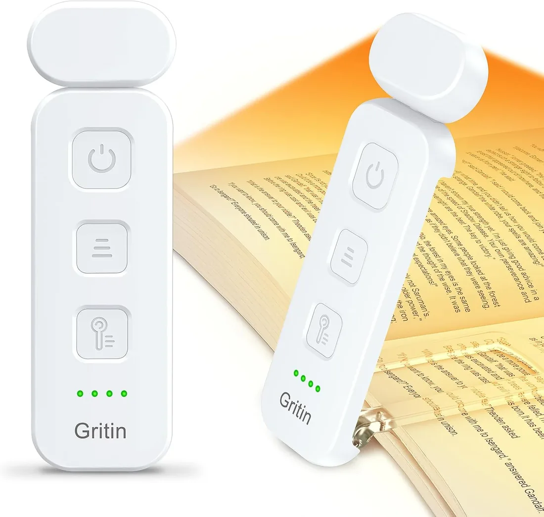Gritin Luz de Lectura, Lampara de Lectura con Pinzas Recargable | 7 LEDs & 3 Modos de Color, 5 Niveles de Brillo Regulables, Batería de Larga Duración, Compacta y Portátil lampara libro