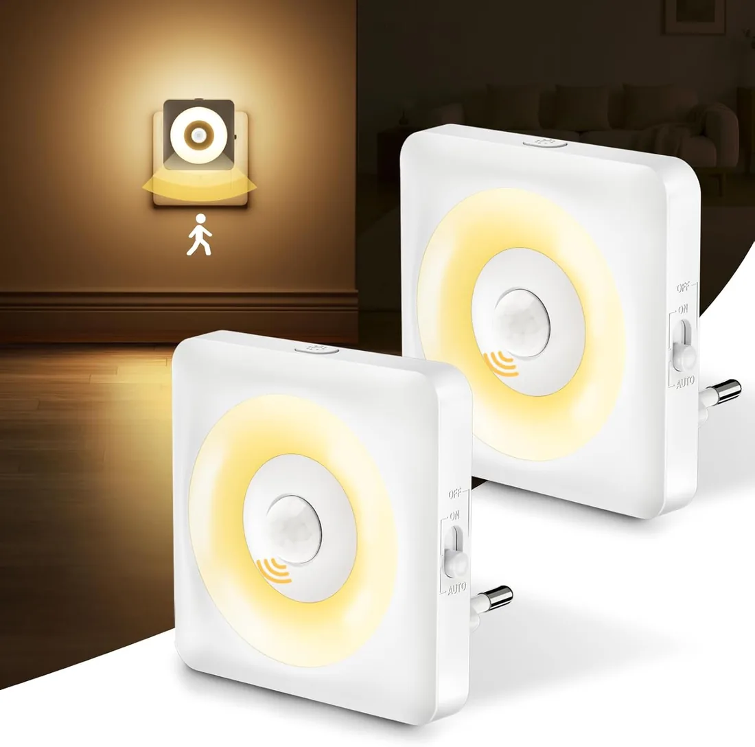 2 Piezas Luz Nocturna Infantil con Sensor de Movimiento 2700K | Luce Notturna Bambini con Enchufe Siempre Encendida Brillo Regulable Cert CE Ideal para Dormitorio, Sala de Estar y Baño foto 3