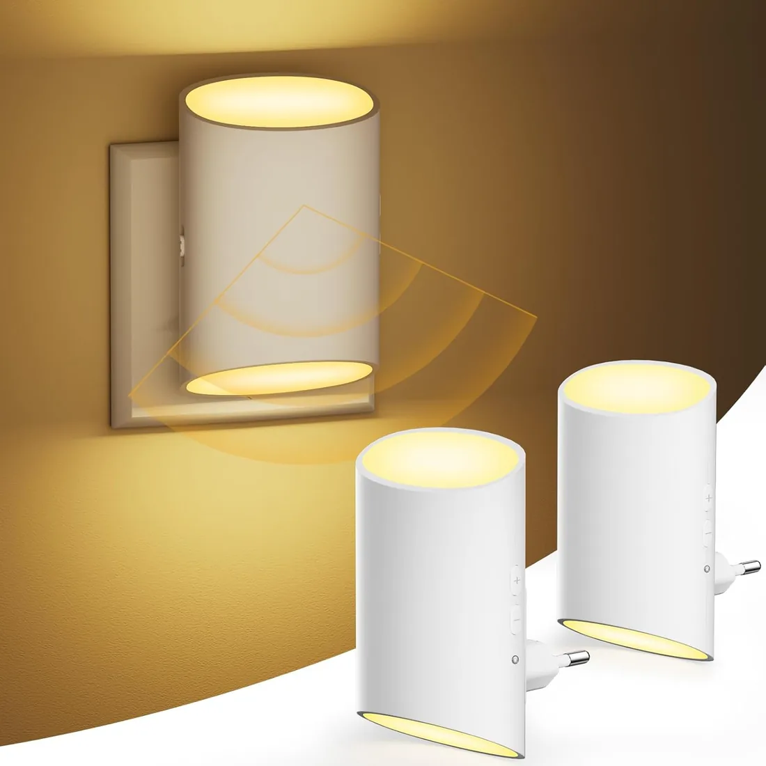 Suright luz nocturna infantil, [2 Piezas] luz bebe nocturna con sensor de | movimiento y sensor de luz, luz blanca cálida de 3000 K, regulable 1-100 LM, adecuada para habitación de niños, pasillo