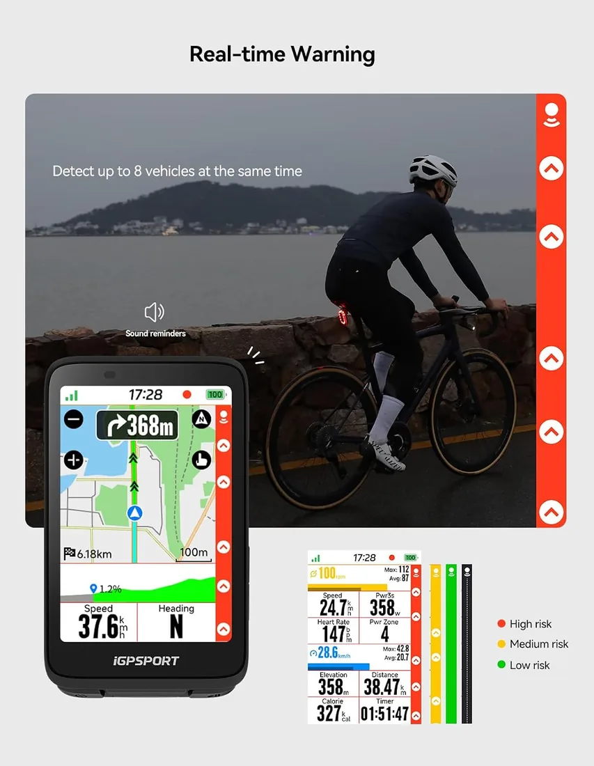 iGPSPORT SRmini Luz Trasera de Radar de Bicicleta, Detección de Frenado foto 3