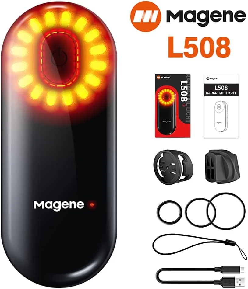 Magene L508 Luz trasera de radar de bicicleta, 5 modos de luz, luz trasera de bicicleta recargable tipo C para ciclismo MTB, bicicleta, batería de larga duración foto 2