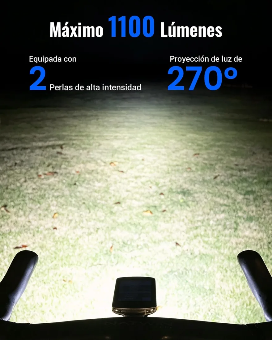 RAVEMEN FR1100SE Faro Delantero Compatible con Garmin Ciclocomputadores | compatible con Wahoo/Bryton, 1100 Lúmenes Luz Frontal gran Angular 270° para Ciclismo Urbano Nocturno y Advertencia Diurna foto 2