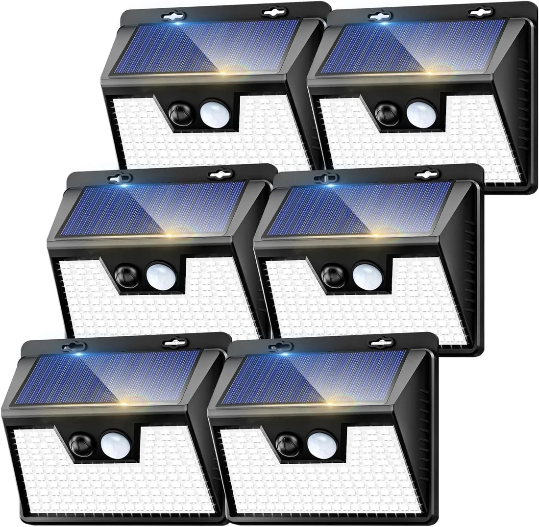 kolpop Luz Solar Exterior potente Blanco frío, [6 Paquete/3 Modos] focos led exterior solares 140 LED, Luz solar exterior con sensor de movimiento Impermeable IP65 foco solar para terraza
