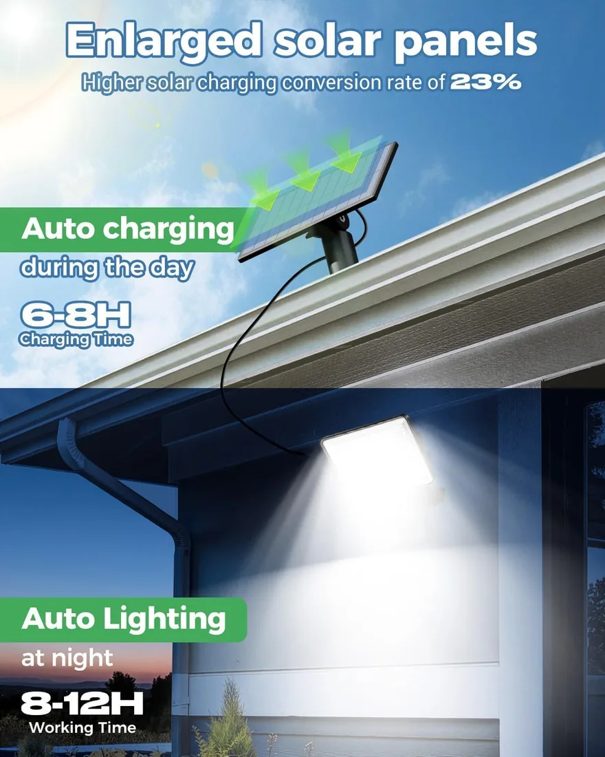 LOTMOS 2 Paquete 342LED Luz Solar Exterior Jardin Mando a Distancia | Focos Led Solares Sensor De Movimiento, IP65 Impermeable Lampara Solar, 3 Modos Luces Solares Led Exterior Jardin, Garajes foto 2