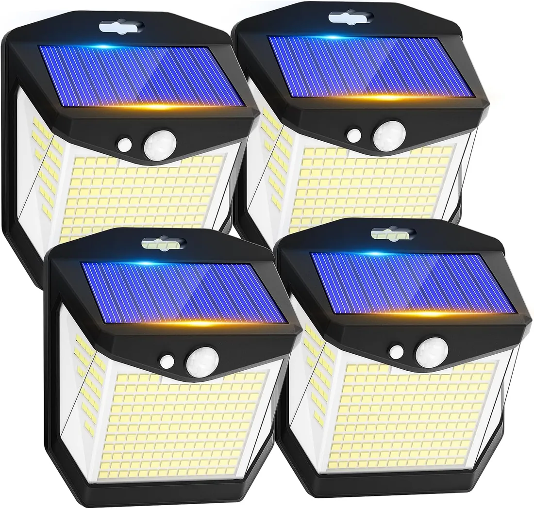 Luz Solar LED Exterior Jardin - 248 LED Luces Solares Sensor de Movimiento | 270° Foco Lampara, IP65 Impermeable, Aplique Potente con Iluminacion Terraza Outdoor Light, Garajes, Porche, Caminos, Balcón