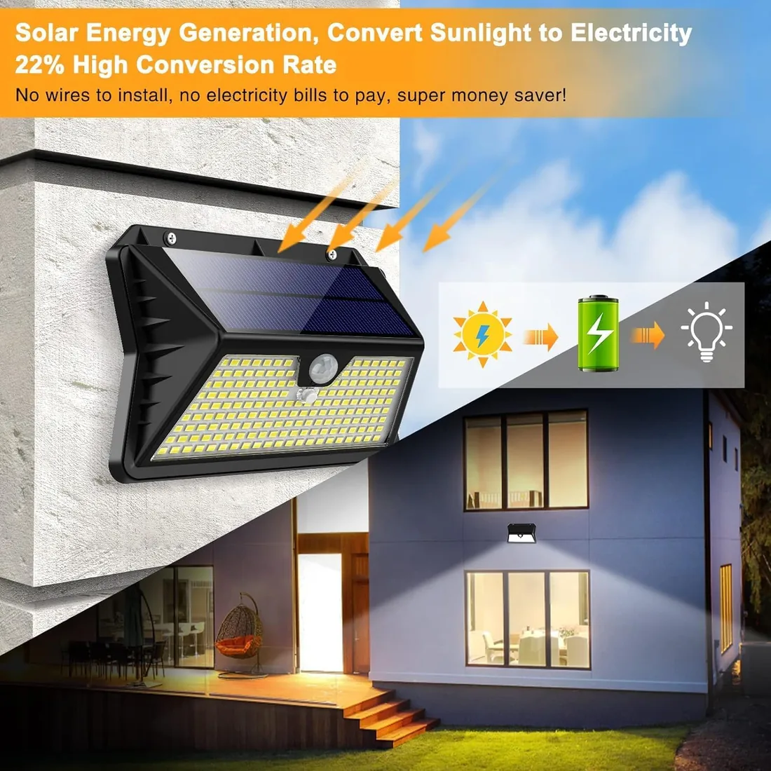 OUILA Luz Solar Exterior, 185 LED 3 Modos Luces Solares con Sensor Jardin de Movimiento, Foco Solar Exterior IP65 Impermeable para Jardín, Garaje, Calle, Patio, Puertas(2-Paquete Blanco Frío) foto 3