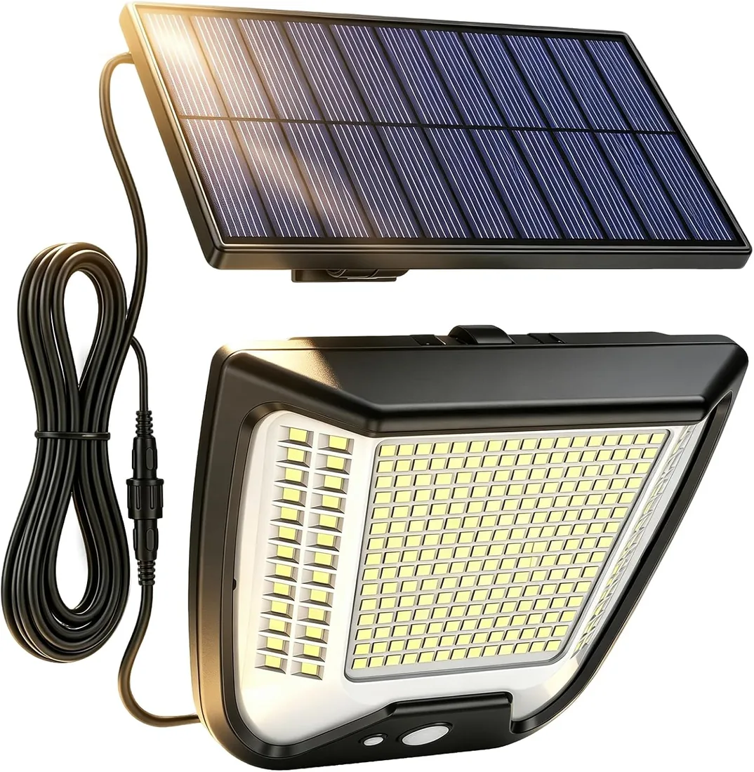 Solar Exterior Jardin Luz Foco - 288 LED con Sensor de Movimiento Luces | Focos Solares IP65 Impermeable Exteriores Iluminacion Potente con Cable de Extensión 5M para Terraza Jardin Garaje foto 2