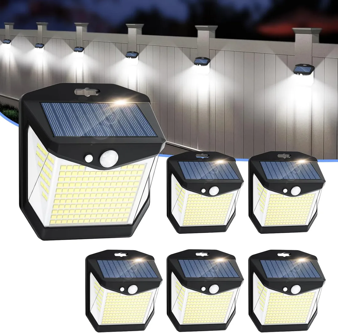 Solares Luz LED Exterior Jardín - 248 LEDs Solar Luces 3 Iluminación Modos | IP65 Impermeable, Sensor de Movimiento, 270° Foco Lampara, Aplique Potente para con Iluminación de Exteriores Terraza