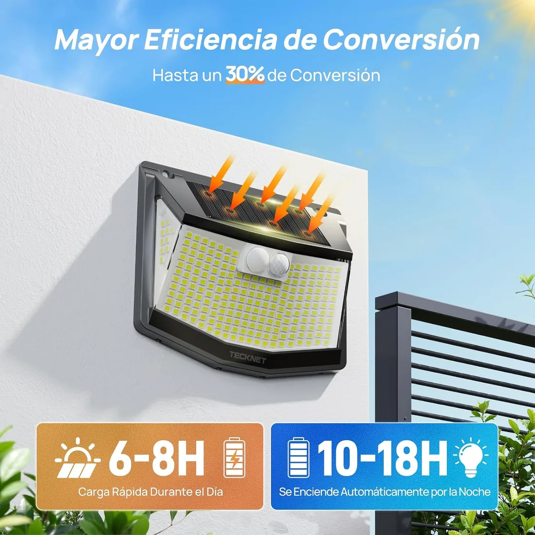 TECKNET Luz Solar Exterior, 248 LED/300° Iluminación Potente, Focos Led Exterior Solares con Sensor de Movimiento, 3 Modes IP66 Impermeable Luces Solares para Jardín, Garaje, Patio, 4 Paquete foto 3
