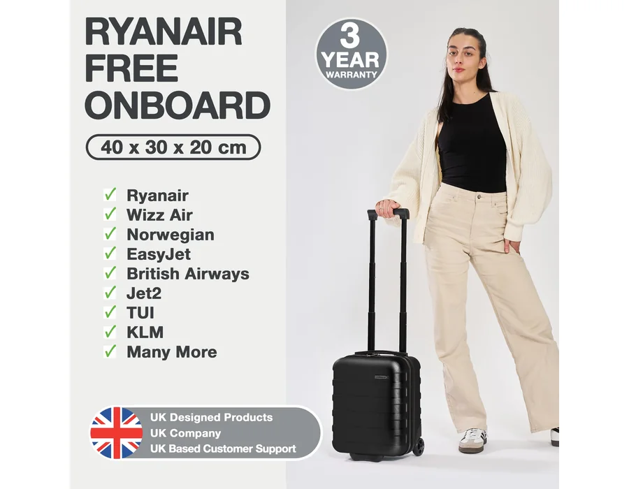Cabin Max Anode 24L 40x30x20cm Maleta de Mano para Debajo del Asiento Wizz Air, Easyjet - Maletín con Ruedas (24 L, 40 x 30 x 20 cm), Negro foto 3
