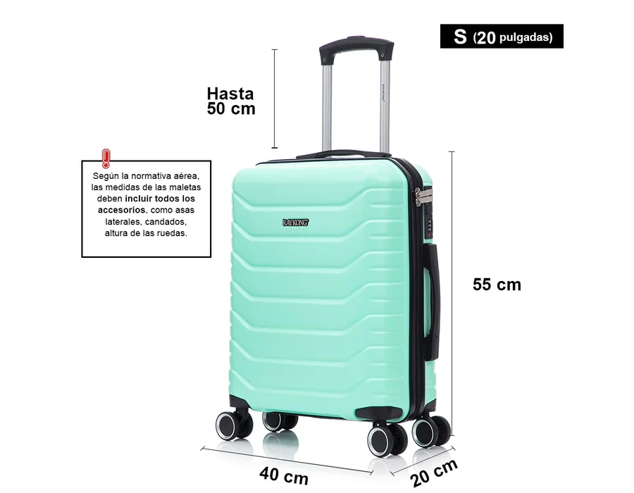 RAYKONG Maleta Cabina 55x40x20cm ABS+Policarbonato (40L) semirígida Equipaje de Mano pequeño 4 Ruedas giratorios a 360º Cierre numérico | Menta foto 3