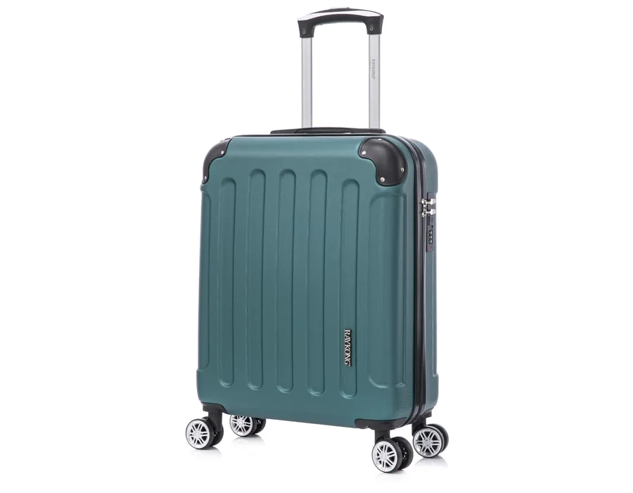RAYKONG Maleta Cabina ABS 55x40x20cm (44L) - Maxima aprovechamiento de Capacidad - 4 Ruedas Giratorias Dobles con 360ª - Candado Incrustado - Verde