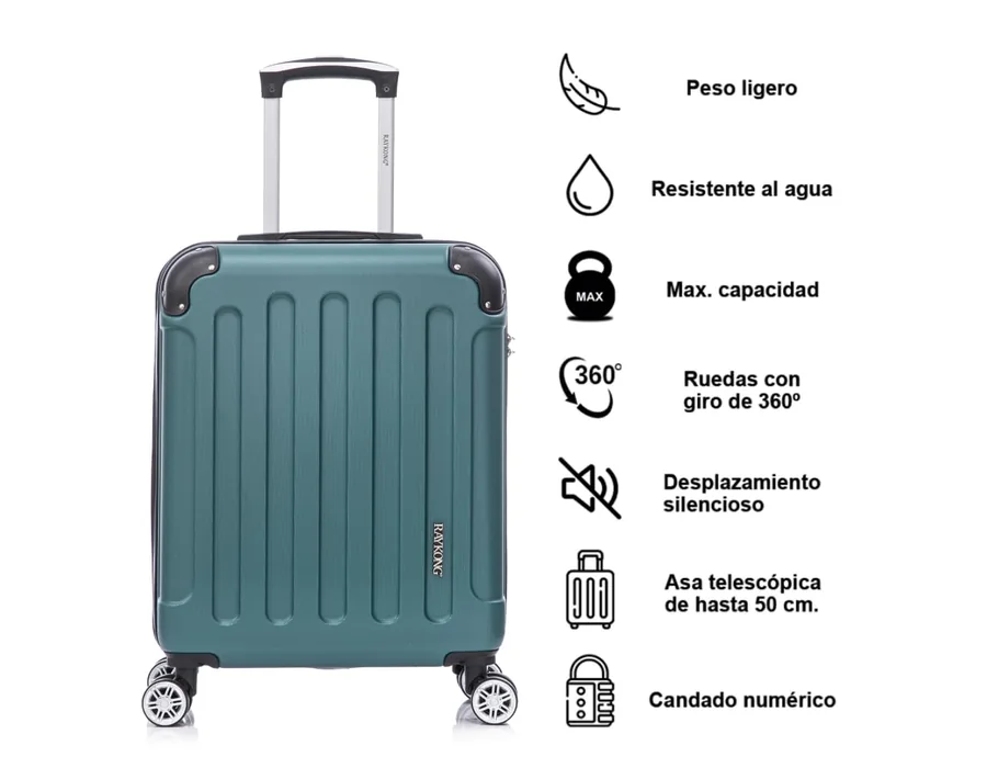 RAYKONG Maleta Cabina ABS 55x40x20cm (44L) - Maxima aprovechamiento de Capacidad - 4 Ruedas Giratorias Dobles con 360ª - Candado Incrustado - Verde foto 2