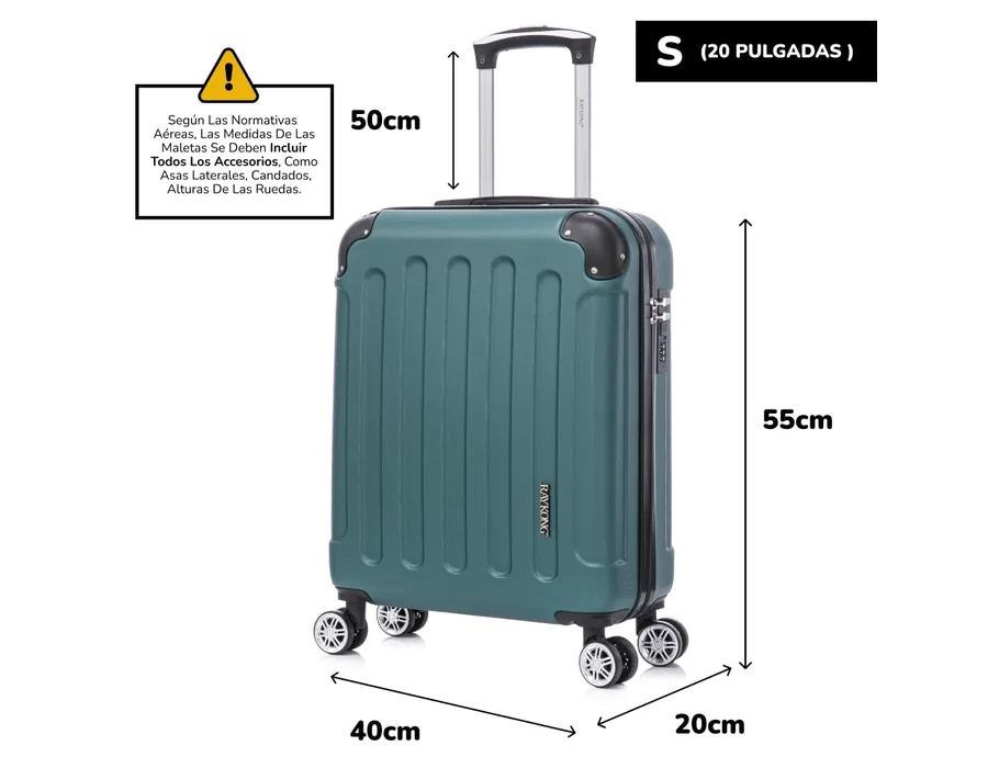 RAYKONG Maleta Cabina ABS 55x40x20cm (44L) - Maxima aprovechamiento de Capacidad - 4 Ruedas Giratorias Dobles con 360ª - Candado Incrustado - Verde foto 3