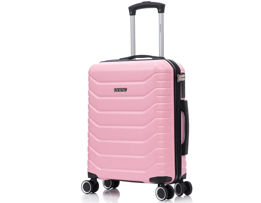 RAYKONG Maleta de Cabina 55x40x20cm Policarbonato (40L) semirígida Trolley pequeño Equipaje de Mano 4 Ruedas giratorios a 360º Cierre numérico (RosaClaro)