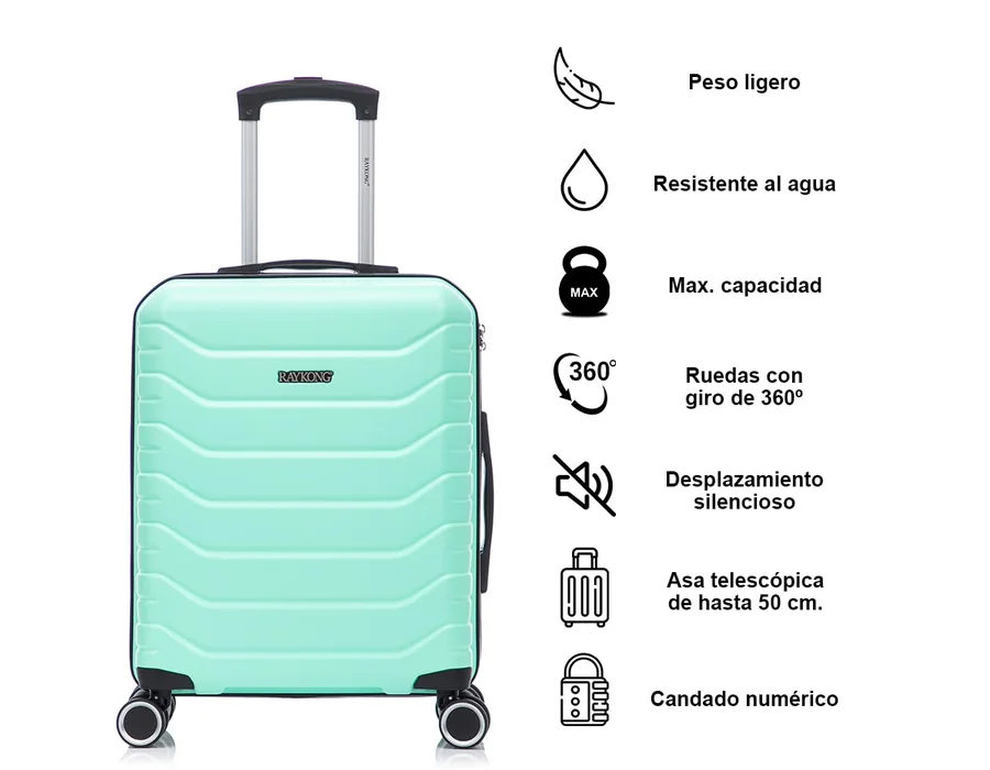 RAYKONG Maleta de Cabina 55x40x20cm Policarbonato (40L) semirígida Trolley pequeño Equipaje de Mano 4 Ruedas giratorios a 360º Cierre numérico (Menta) foto 2