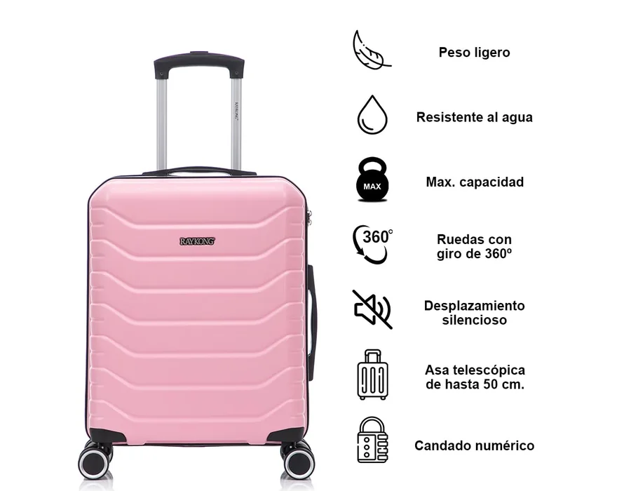 RAYKONG Maleta de Cabina 55x40x20cm Policarbonato (40L) semirígida Trolley pequeño Equipaje de Mano 4 Ruedas giratorios a 360º Cierre numérico (RosaClaro) foto 2
