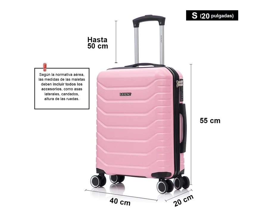 RAYKONG Maleta de Cabina 55x40x20cm Policarbonato (40L) semirígida Trolley pequeño Equipaje de Mano 4 Ruedas giratorios a 360º Cierre numérico (RosaClaro) foto 3