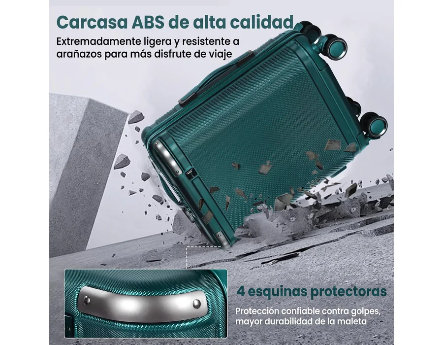 Maleta Cabina ABS, candado TSA, Ruedas Suaves, 55x40x20 cm Compatible con Ryanair, Verde foto 2