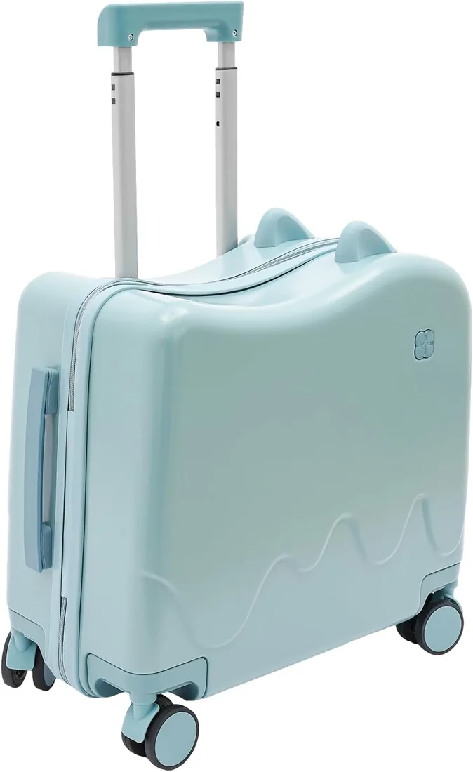 Maleta infantil para sentarse arriba, 45,5 x 23 x 43,5 cm, maleta de viaje infantil, cerradura de contraseña integrada, 37 L, 3 kg, 4 ruedas giratorias silenciosas, carrito infantil, azul foto 3