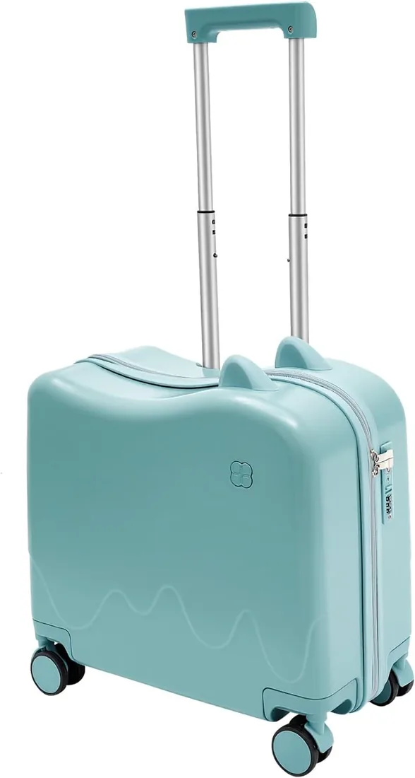 TFGXUE Bolsa de viaje infantil para sentarse, maleta infantil azul cielo con 4 ruedas universales, carro de 37 l para niños de hasta 60 kg, maleta para niños, maleta infantil con 1 juego de pegatinas