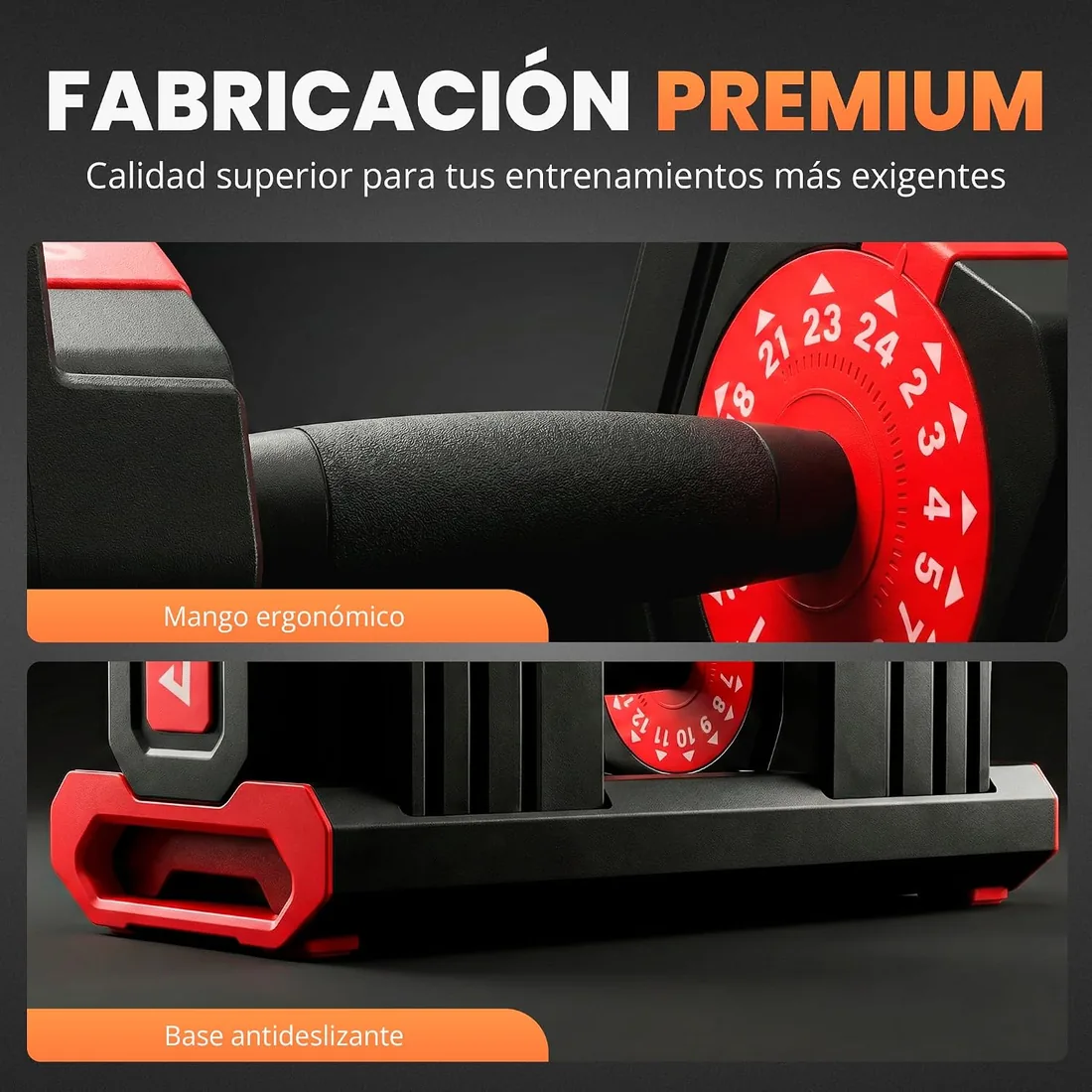 JUPPLIES Mancuerna Ajustable Hasta 24 kg – Pesas Regulables 15 Niveles 2–24 kg con Ajuste Rápido, Bloqueo de Seguridad y Base Antideslizante, Ideal para Entrenamiento en Casa o Gimnasio foto 3