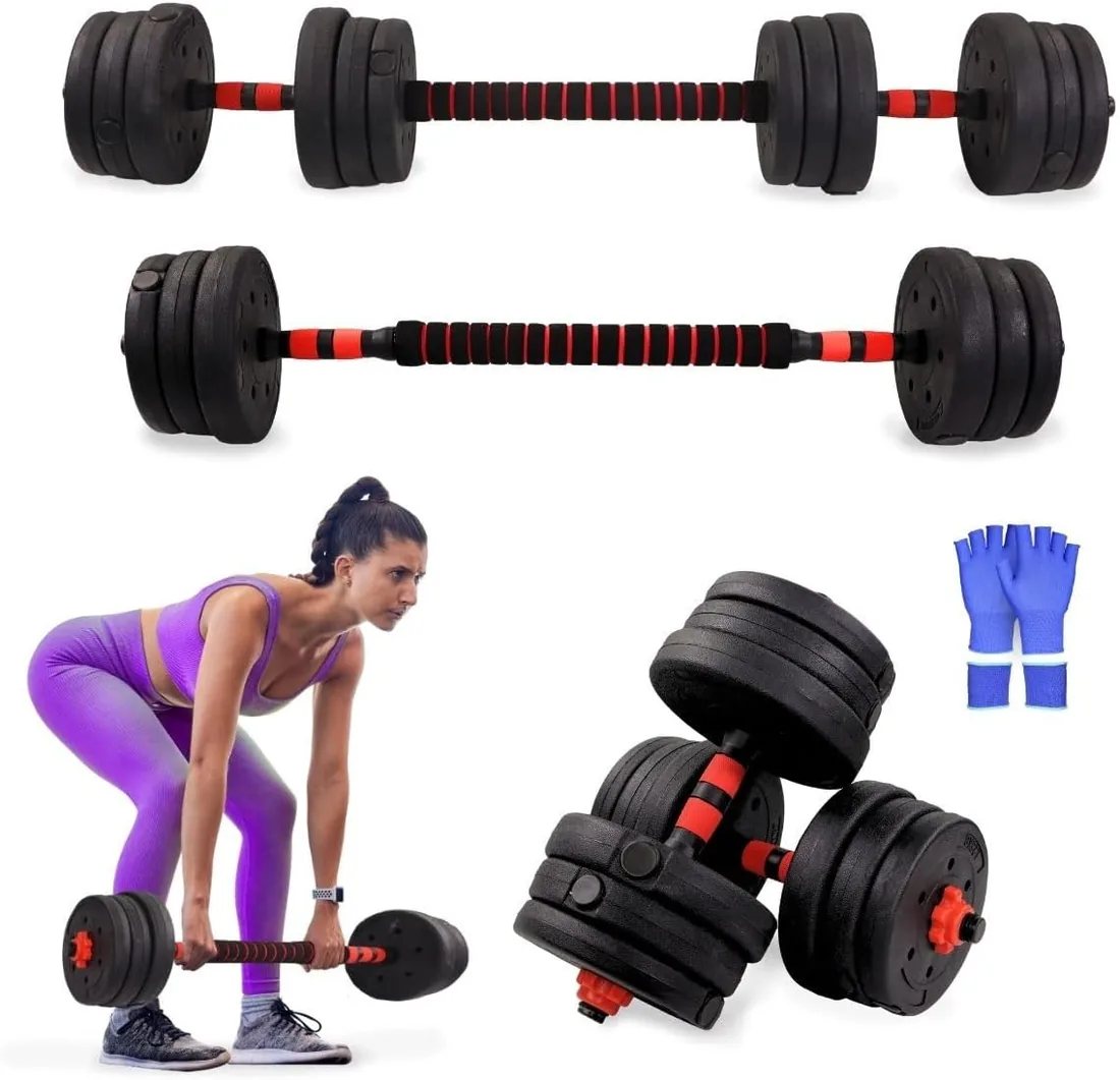 Mobiclinic® , Mancuernas ajustables, 2 en 1, Peso de 2-30 kg, Incluye y barra extensión acolchada, Tuercas antideslizantes, Acero resistente, Gym casa