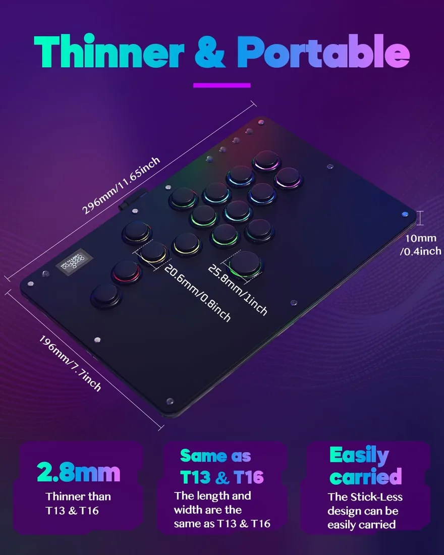 Sehawei R16 Arcade Stick Controlador para PC/Ps3/Ps4/Switch/Steam | Haute 42,16 Teclas,Stick de Lucha ,Juegos de Lucha ,con RGB Personalizado & Funciones Turbo , Hot Swap, Negro foto 2