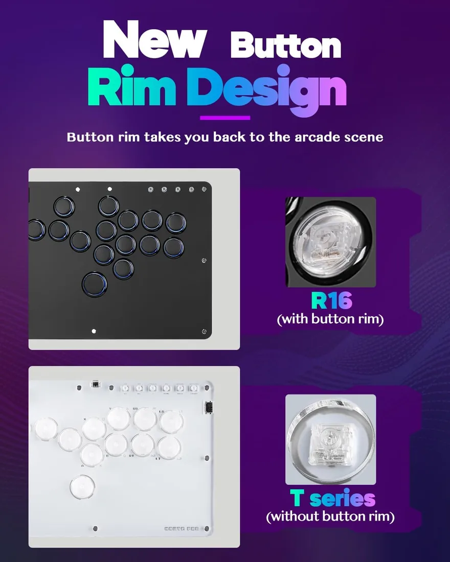 Sehawei R16 Arcade Stick Controlador para PC/Ps3/Ps4/Switch/Steam | Haute 42,16 Teclas,Stick de Lucha ,Juegos de Lucha ,con RGB Personalizado & Funciones Turbo , Hot Swap, Negro foto 3