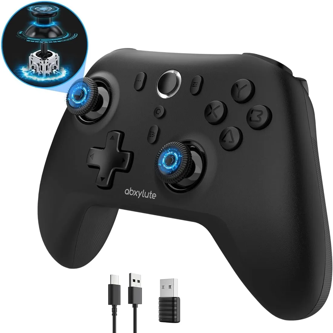 abxylute Controlador de PC inalámbrico C6, controlador de juego Bluetooth, tasa de sondeo de 1000 Hz, palanca de mando de efecto Hall para PC con Windows, Switch 1 y 2, Steam Deck, Android TV/móvil