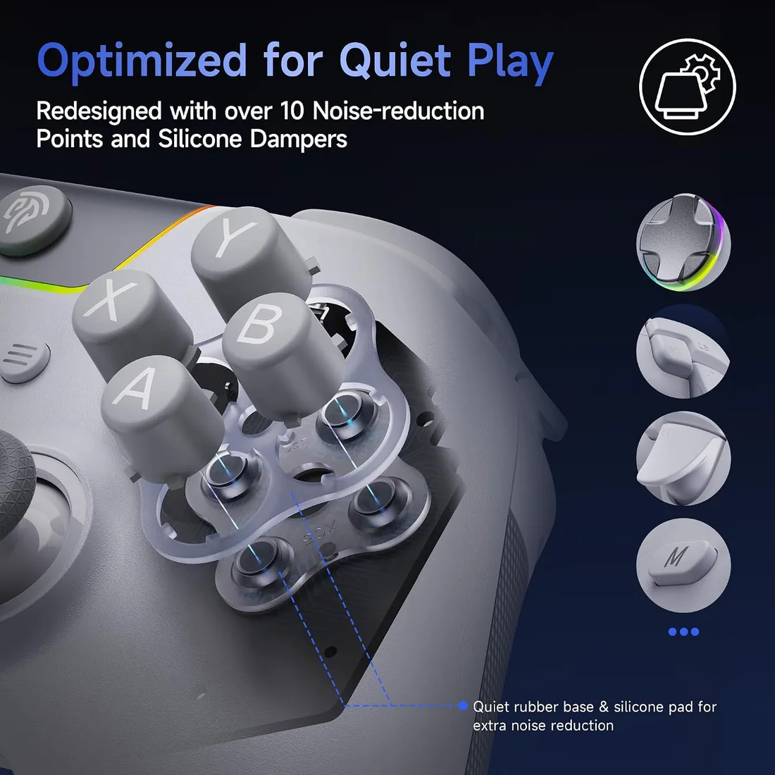 EasySMX X05 Pro Mando Inalámbrico para PC – Botones Silenciosos Mejorados, Gatillos de 2 Etapas, Joysticks Hall, Sondeo 1000Hz, Batería 1000mAh, 2.4G, Multiplataforma PC/Switch/Android/iOS, Blanco foto 2