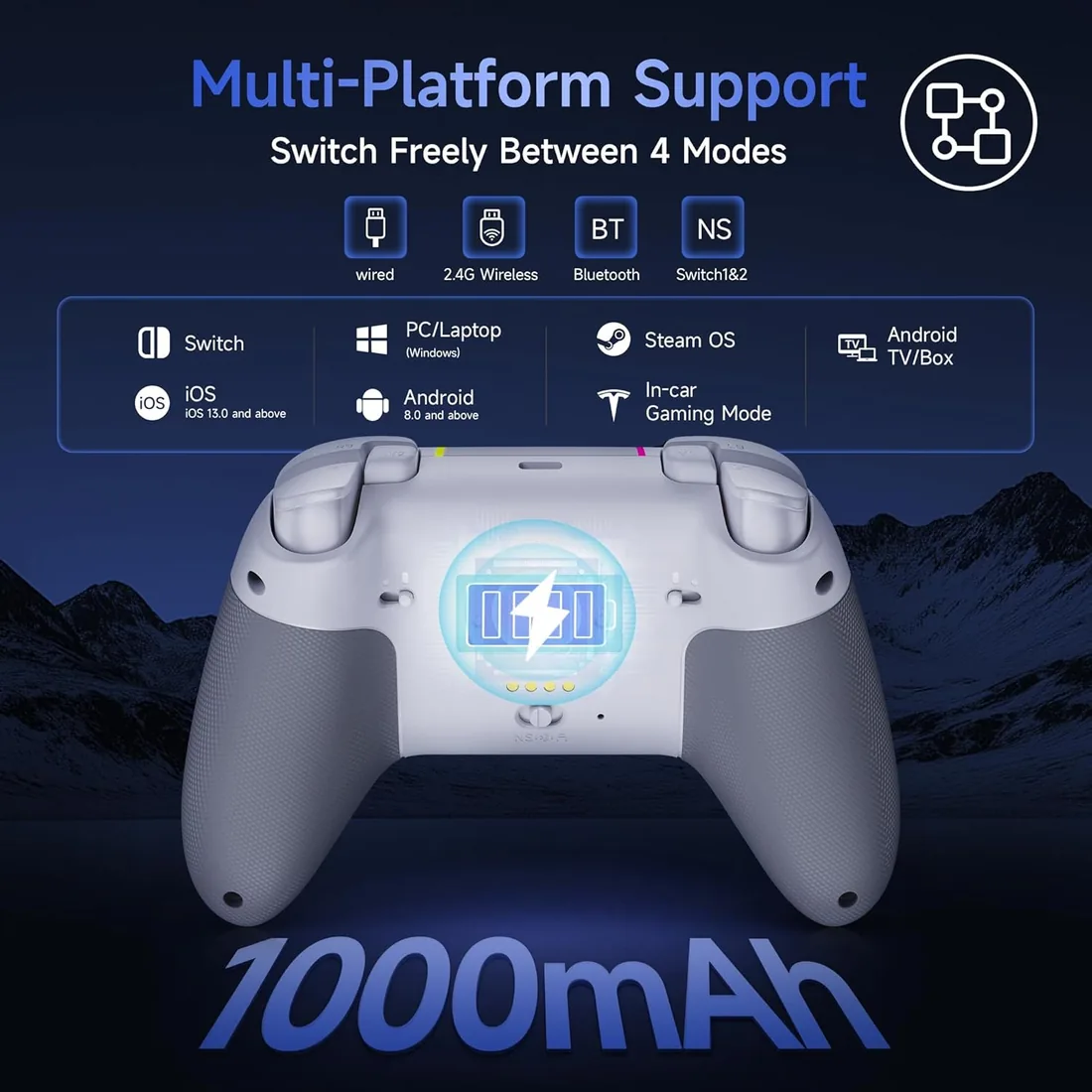 EasySMX X05 Pro Mando Inalámbrico para PC – Botones Silenciosos Mejorados, Gatillos de 2 Etapas, Joysticks Hall, Sondeo 1000Hz, Batería 1000mAh, 2.4G, Multiplataforma PC/Switch/Android/iOS, Blanco foto 3