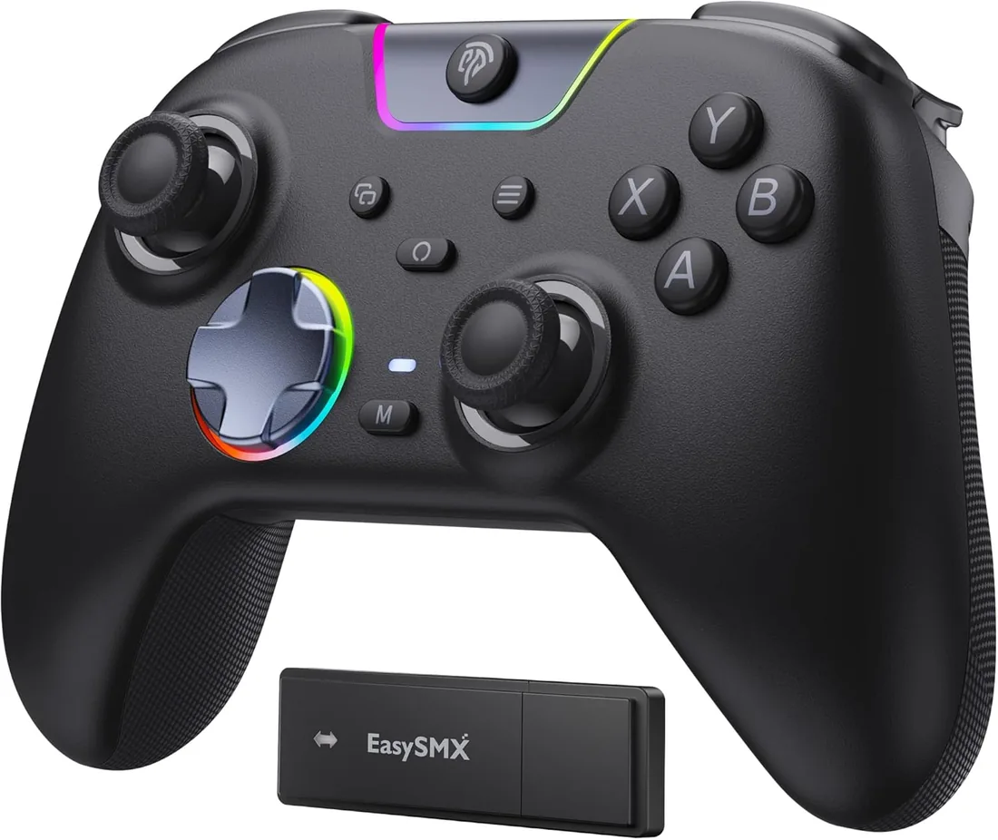 EasySMX X05 Pro Mando Inalámbrico para PC – Gatillos de 2 Etapas Mejorados, Botones Silenciosos, Joysticks Hall, Sondeo 1000Hz, D-Pad 8 Direcciones, 1000mAh,Multiplataforma PC/Switch/Android/iOS,Negro