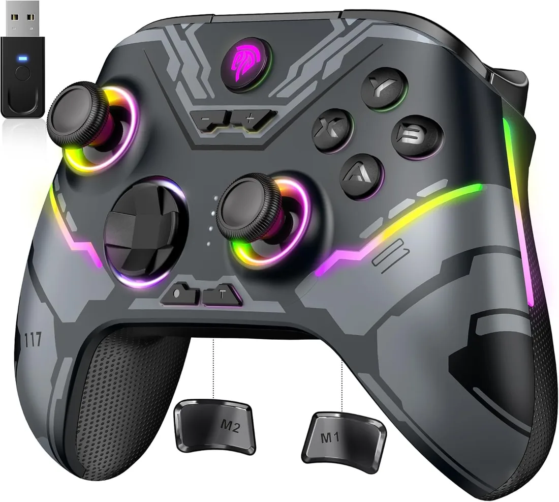 EasySMX X15 Mando PC Inalámbrico con Luz RGB – Gamepad Hall Joystick y Trigger – Regalo Ideal para Amigos en Navidad o Cumpleaños – 1000mAh Batería Recargable para PC/Switch/Móvil/Tableta – Gris foto 3