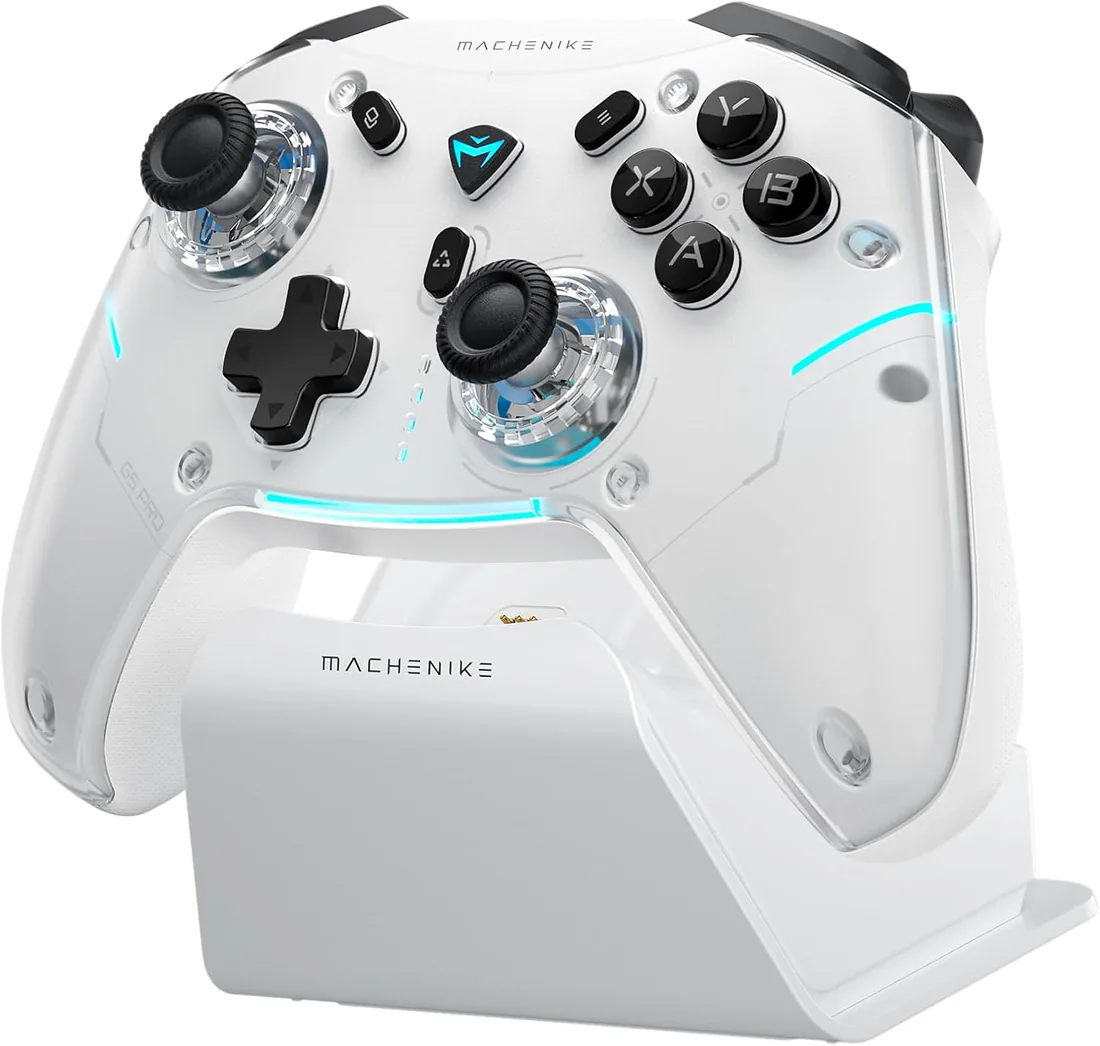 Machenike G5PROMAXSE Mando PC Gaming Inalambrico con Base de Carga, Hall Joystick Hall Trigger, Gamepad Mando Bluetooth para STEAM/PC/Switch/iOS/Android, Turbo/Vibración (Blanco) foto 2