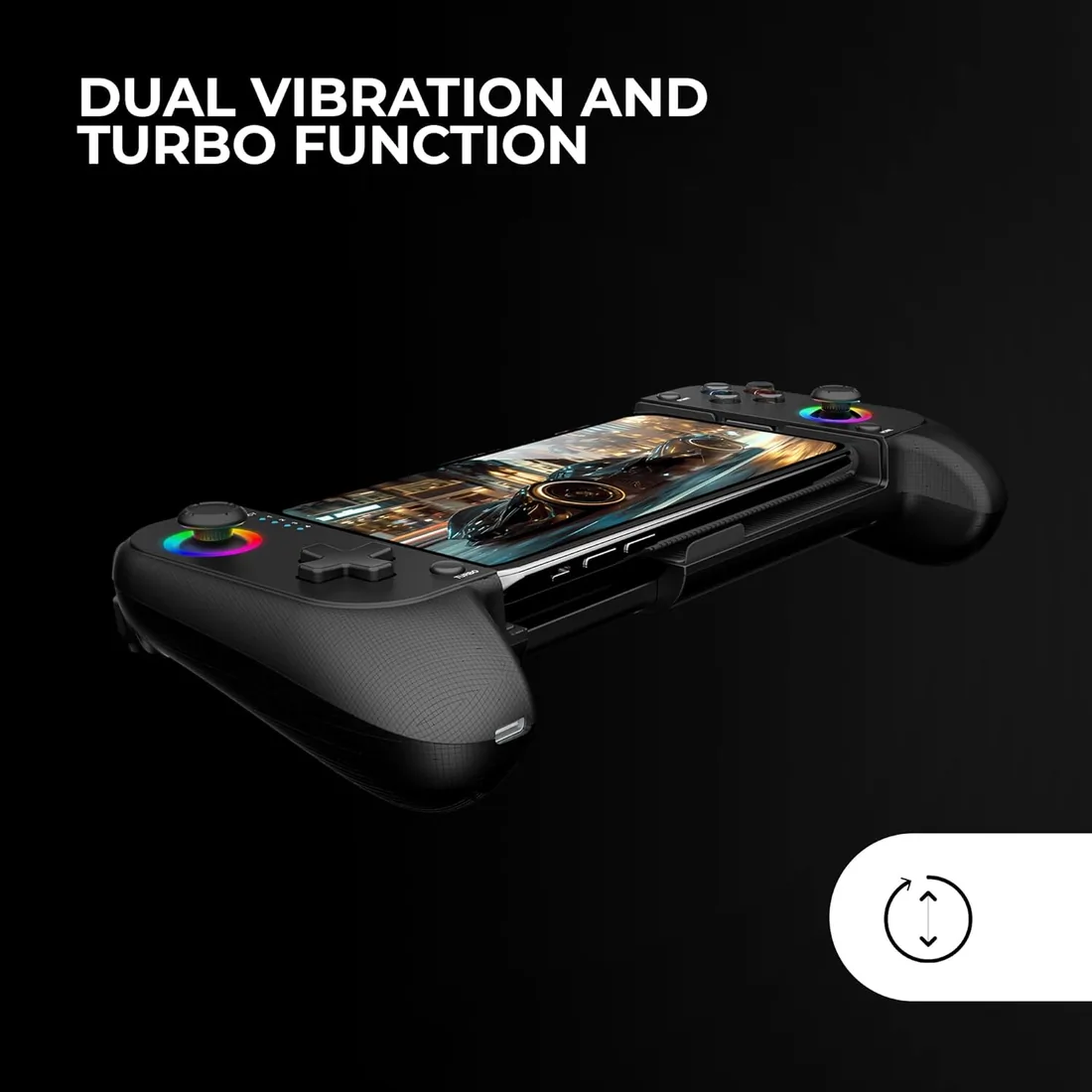 Mars Gaming MGPX, Gamepad Bluetooth 5.0 2en1, RGB Neon, Vibración Dual y Función Turbo, Soporte Smartphone Hasta 6.8", Mando Multifunción Compatible PC, Android, iOS y Consolas, USB-C y Funda, Negro foto 3