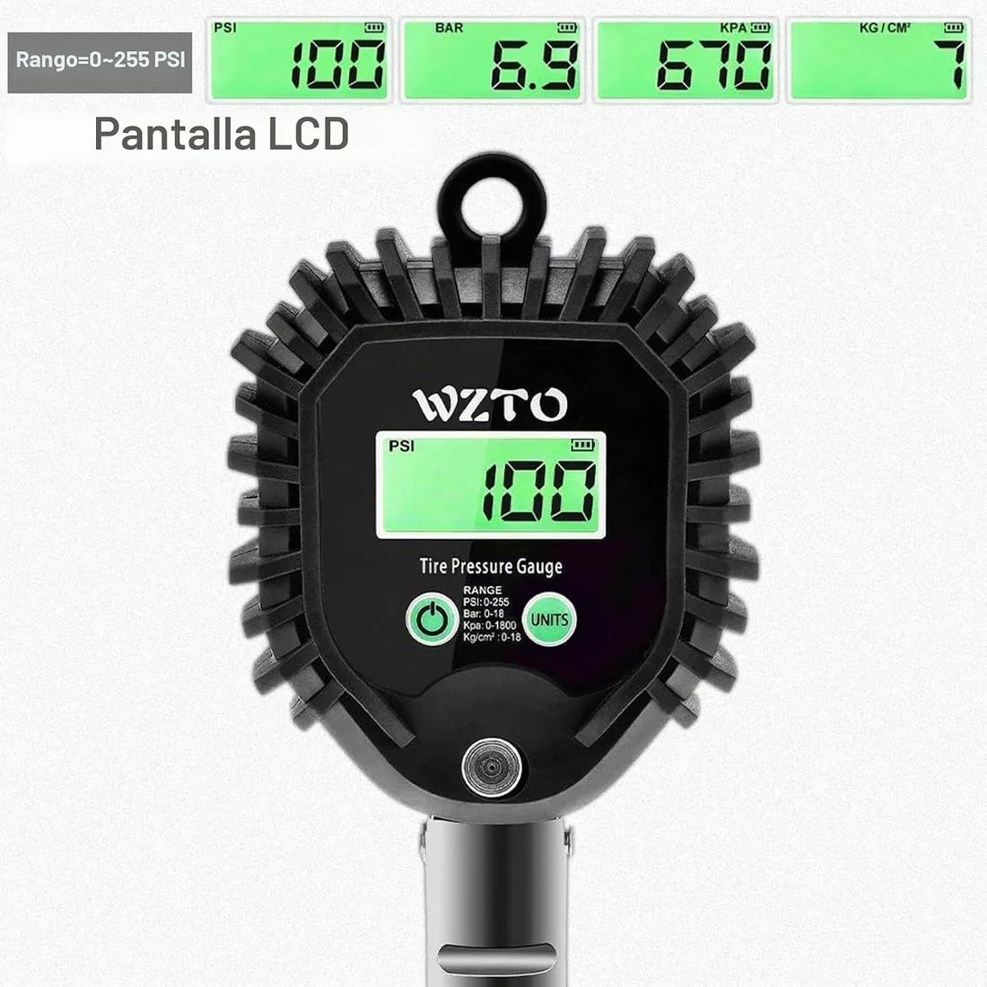 Manometro Presion Neumaticos Digital, 255 PSI Manómetro Digital Inflador Ruedas Coche con Manguera de Goma Manómetro para Coche Moto Bicicleta y Camión - Garantía de 2 Años foto 3