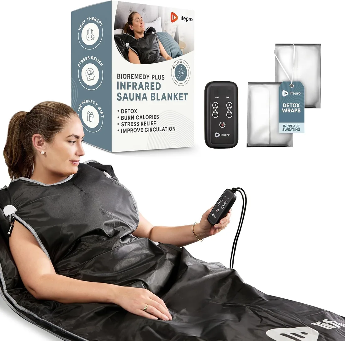 LifePro Manta de Sauna infrarroja BioRemedy Plus Bolsa de Sauna portátil de Infrarrojos lejanos para el hogar. Temperatura Ajustable (30-70° C) y Temporizador.