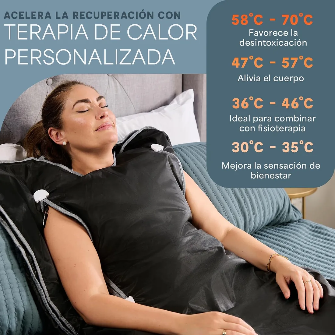 LifePro Manta de Sauna infrarroja BioRemedy Plus Bolsa de Sauna portátil de Infrarrojos lejanos para el hogar. Temperatura Ajustable (30-70° C) y Temporizador. foto 2