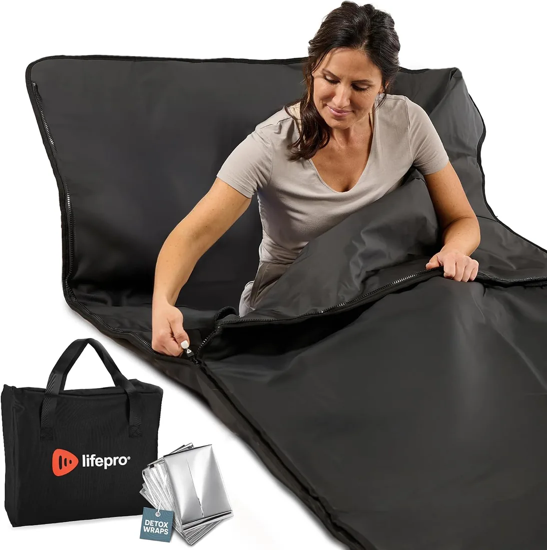 LifePro RejuvaWrap - Manta de Sauna infrarroja, Manta térmica para relajación, Envoltura portátil para Traje de Sauna, Experiencia Similar al SPA en casa con 9 Niveles de Calor (35.0 °C a 80.0 °C
