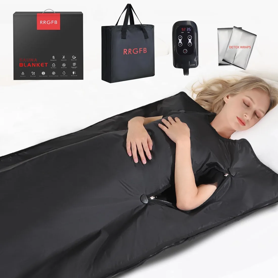 Manta de Sauna infrarroja, Manta de Sauna portátil para | Tela Oxford impermeable de baja EMF, temporizador de 1 a 60 minutos, apagado automático, 5 envolturas y bolsa
