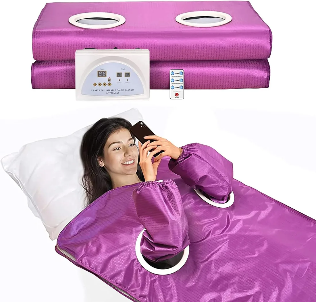 Manta de Sauna Infrarrojo, Portatil Far Infrared Sauna Blanket 2 Zone Manta Sauna Infrarrojos con 2 Mangas, Home SPA para Modelar el Cuerpo Desintoxicación Fitness Belleza Fisioterapia